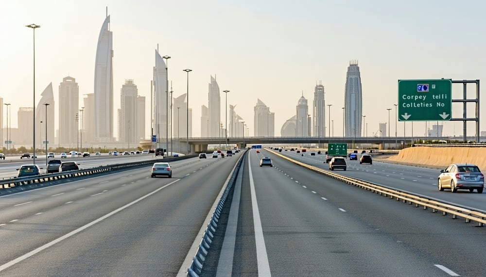 Modern Dubai highway with Toll Way Travel vehicle Modern Dubai highway with Toll Way Travel vehicle