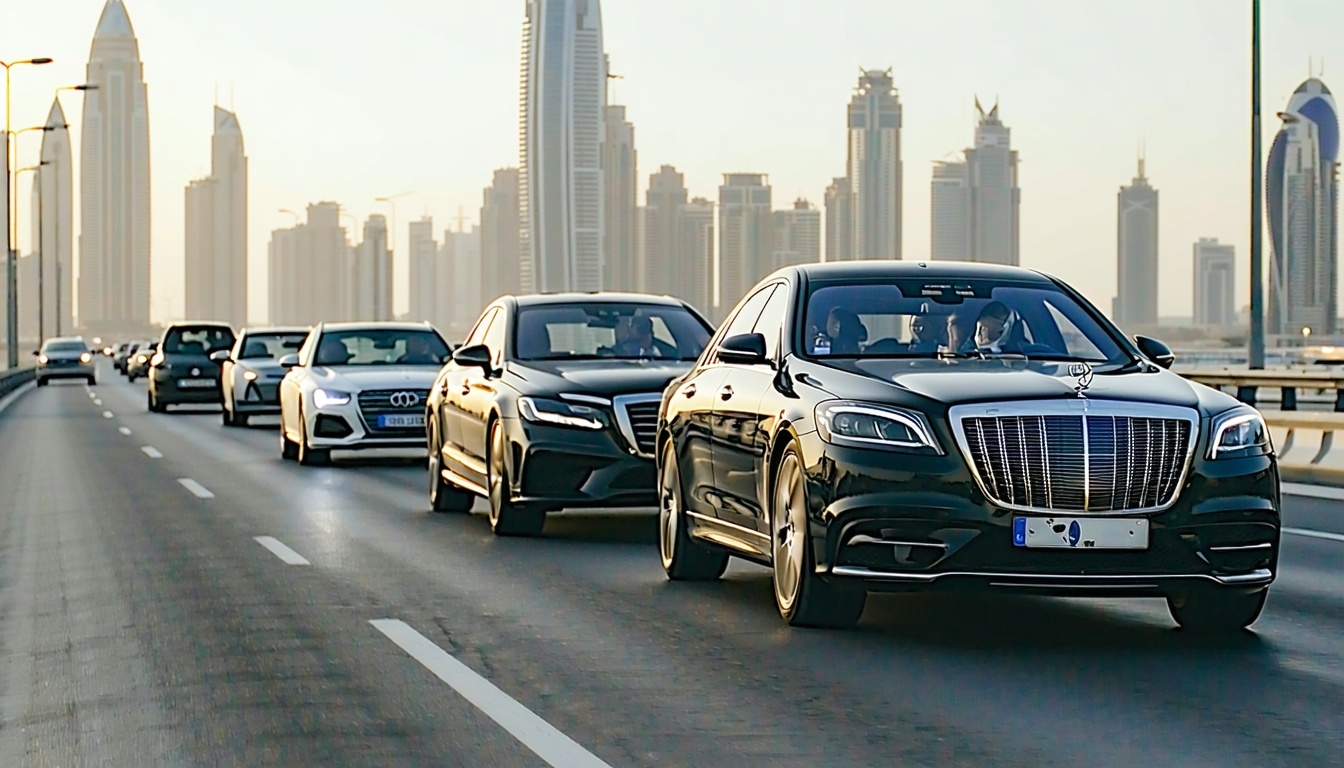 Luxury vehicles driving on Dubai highways
